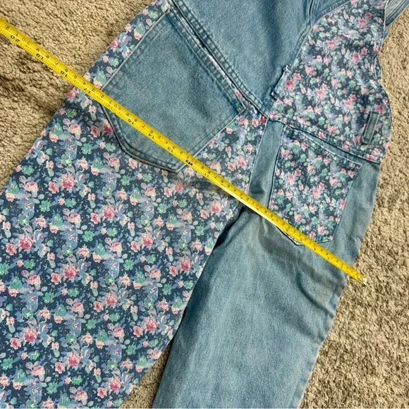 Vintage 90s Floral Denim Overalls Youth L / XXS Cottagecore - Picture 8 of 11